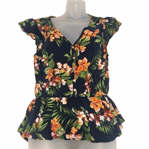 U2b Navy floral elastic waist top size medium